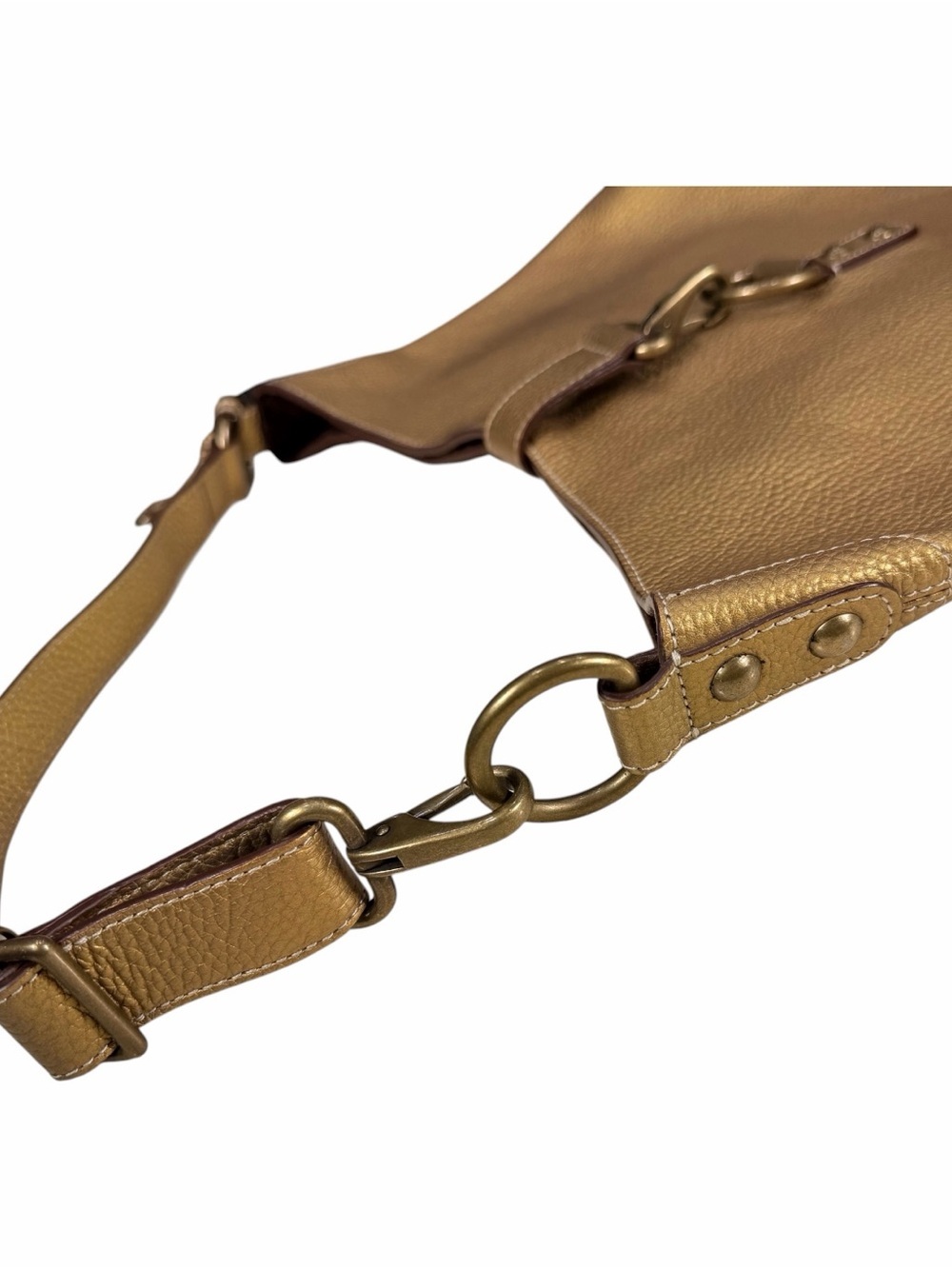 Gold Leather Hobo Shoulder Bag With Brass Accents - Picture 5 of 7
